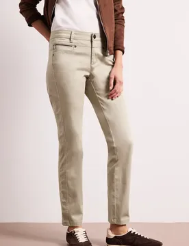 Mid Waist Slim Leg Hose im Satin-Look female Beige