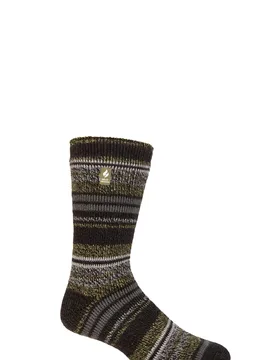 Mens 1 Pair SOCKSHOP 2.3 TOG Patterned and Plain Thermal Socks Bari Multi Stripe Olive 6-11 - Green - Size: 6-11 Mens - Heat Holders - FashionsVida