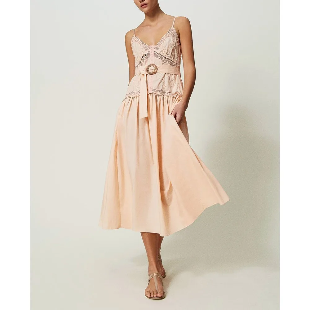 Vestido largo con bordados de flores - Twinset - FashionsVida