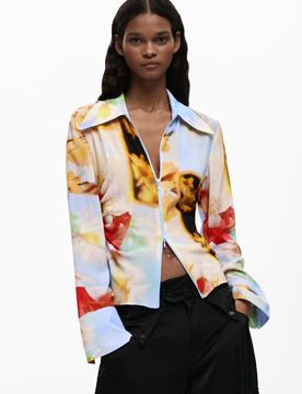 Chemise fluide fleurs, , Viscose, Jaune, XS