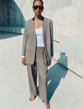 Pleated Wide Leg Trousers Light Grey female - M&S - FashionsVida