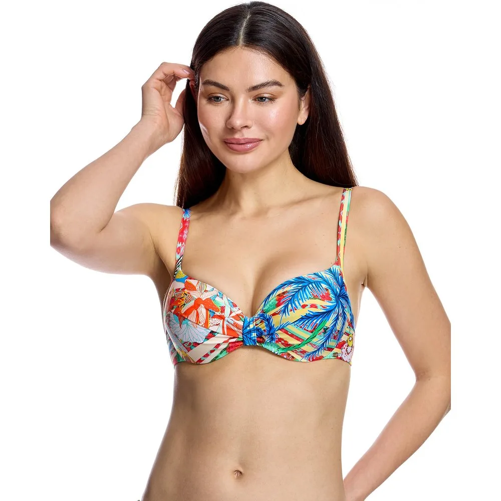 Top de bikini de mujer con aros y estampado tropical - Ory - FashionsVida