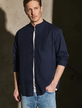 Street One Stehkragen Hemd male Blau