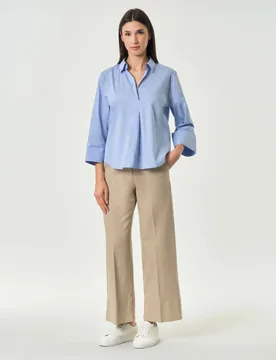 Pantaloni beige Sport wide leg in bull di cotone stretch - Marella - FashionsVida