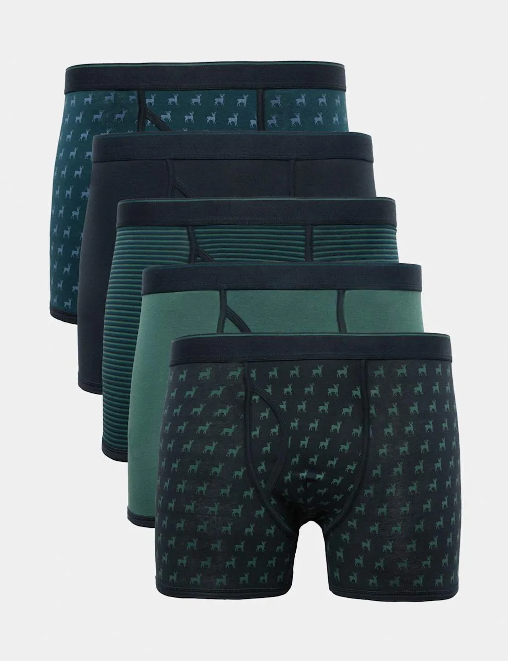 Pack Cotton Stretch Stag Print Trunks Teal Mix male - M&S - FashionsVida