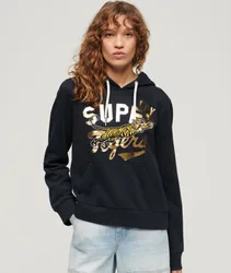 Superdry Damen Reworked Classic Hoodie mit Grafik Marineblau - Größe: 36