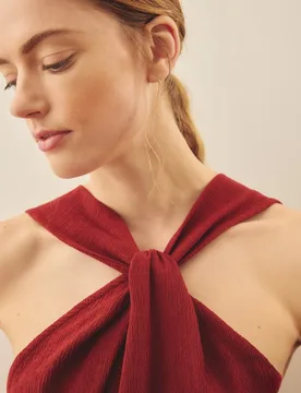 Camiseta de mujer con cuello halter y punto estructura - Southern Cotton - FashionsVida