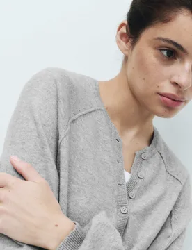 Knitted Oversized Henley Lounge Jumper Grey Marl female - M&S - FashionsVida