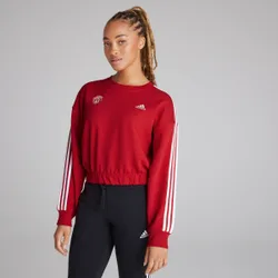 Manchester United x Womens Essentials 3-Stripes Crop Sweatshirt Red M