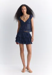 Fließendes Top mit Knöpfen Marineblau XS