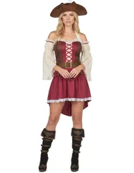 Sexy Piraten-Damenkostüm Faschingskostüm rot-braun-weiss