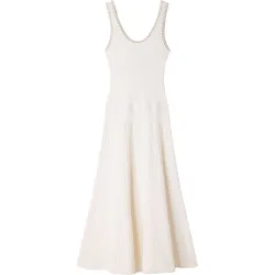 Vestido largo sin mangas de punto con strass y perlas