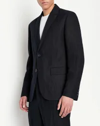 Blazer blu in misto lino e viscosa