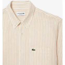 Camisa de hombre de lino de corte regular de rayas de manga larga