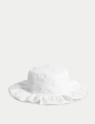 Kids' Cotton Rich Embroidered Sun Hat (0-3 Yrs) White Female