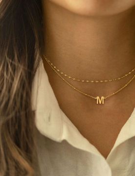 Set de 2 collares con colgante de letra de acero inoxidable y cadena con cuentas, para mujeres