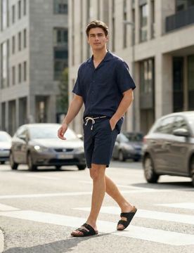 Pantaloncini in denim di cotone - blu scuro