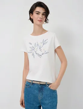 Camiseta de mujer manga corta bordado delantero - Roberto Verino - FashionsVida