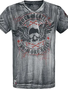 Rock T-Shirt - Graues T-Shirt mit V-Ausschnitt und Print - S bis 4XL - für Männer - Größe L - grau - Männer - male - Rock Rebel by EMP - FashionsVida