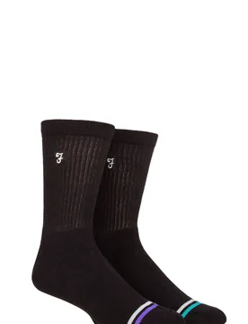 Mens 2 Pair Bamboo Leisure Socks Black 6-11 Mens - Black - Size: 6-11 Mens - Farah - FashionsVida