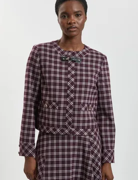 Check Trim Contrast Tailored Jacket - Burgundy - Size: 12 - Karen millen - FashionsVida