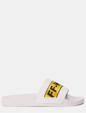 Mens Off White Logo Tape Lettering Slides In Grey/yellow - Size Uk 7 - OFF-WHITE - FashionsVida