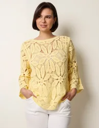 Flower Crochet Long Sleeve Top - S/M / LEMON - female