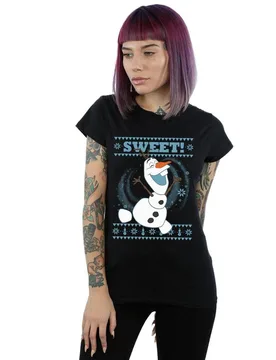 Women's Frozen Olaf Sweet Christmas Cotton T-Shirt in Black Size: Small - Black - Size: S - Disney - FashionsVida