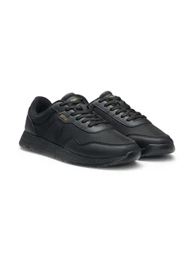 Sneakers running nere con tomaia mista in tessuto lavorato e liscio - BOSS - FashionsVida