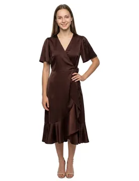 Robe Midi à Manches Courtes Thea 2/4 Wrap Coffee Bean 34