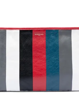 Lambskin Striped Bazar Clutch - Balenciaga - FashionsVida