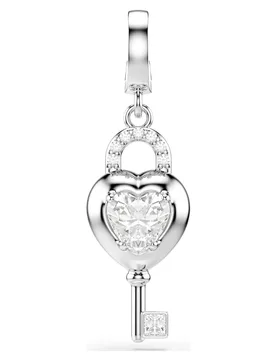 Charm Idyllia, Taglio misto, Cuore con chiave, Bianco, Placcato rodio OS - Swarovski - FashionsVida