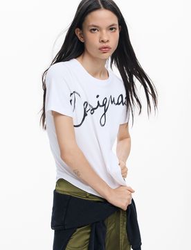 T-shirt logo maille, , Coton, Blanc, XS