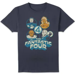 Unisex Fantastic Four Hero Badges T-Shirt - Navy Size: 2XL - Navy - Size: 2XL