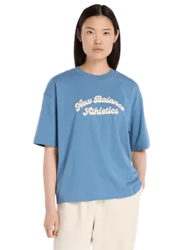 Linear Heritage Oversized T-shirt Women T-Shirts - Blue - Size XL - Cotton Jersey - Blue - Size: Extra Large - New Balance - FashionsVida