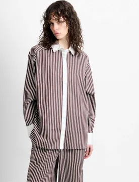 Pure Cotton Striped Collared Shirt Brown Mix female - French connection - FashionsVida