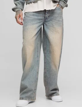 Herren Hohe Getönte Waschung Baggy Jeans Hosen Mid Wash Größe 38 - boohooMAN - FashionsVida