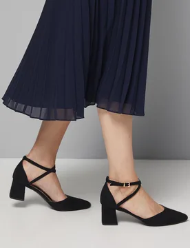 Womens : Wide Fit Millie Comfort Faux Suede Cross Strap Medium Heel Court Shoes - Black - Size 6 Wide Fit (Uk Shoe) - Good for the Sole - FashionsVida