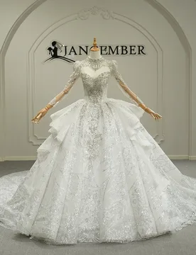 Customized 2026 Classic High-neck Wedding Dress Sparkly Sequins Bridal Gown Bride Robe Vestidos De Novia Illusion Long Sleeves - Aliexpress - FashionsVida