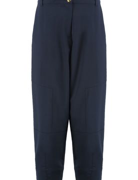 Wool-Blend Loose-Fit Trousers with Button-and-Zip Closure