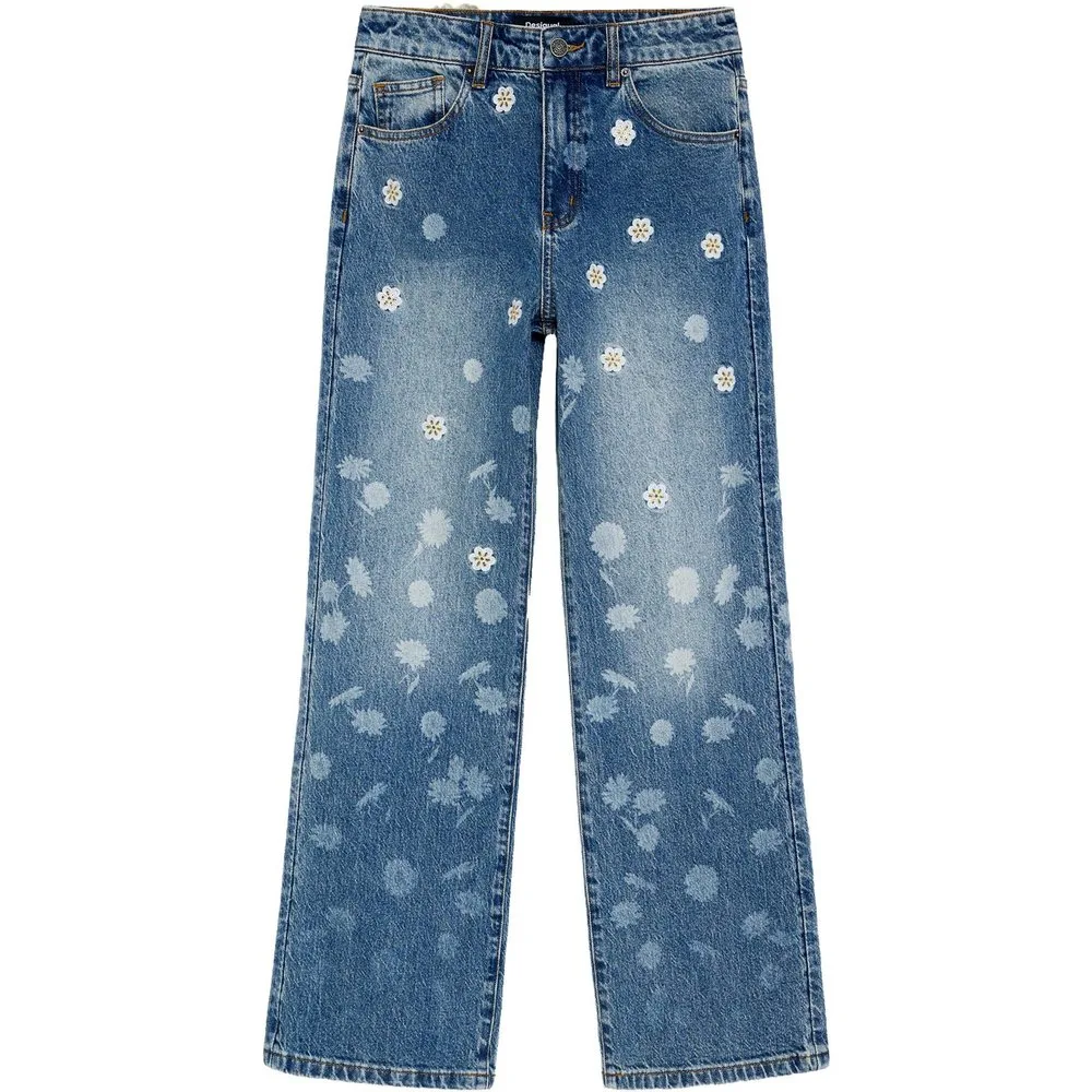 Pantalón de mujer vaquero bordado flores - Desigual - FashionsVida