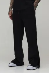 Mens Tall Baggy Flared Fit Split Hem Joggers - Black Cotton - Size X-Large