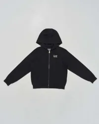 Felpa EA7 nera in misto cotone stretch con cappuccio e zip