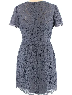 Valentino Steel Blue Floral Lace Dress - Valentino Garavani - FashionsVida