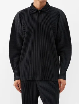 Miyake Pleated Men Polo Shirt Long-sleeved Lapel T Shirt Full Sleeves Breathable Casual Polo - Aliexpress - FashionsVida