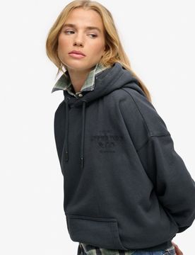 Superdry Damen Baumwolle Gesticktes Logo Luxe Casual Kapuzenpullover Mit Stickerei in Lockerer Passform, Marineblau, Größe: 38