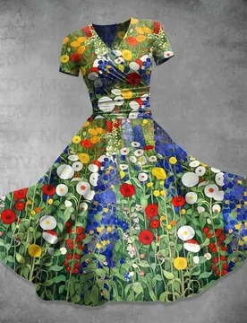 Women's Retro Flower Art Maxi Dress 3D Printed Sexy V-neck Dress Female Dresses - Aliexpress - FashionsVida