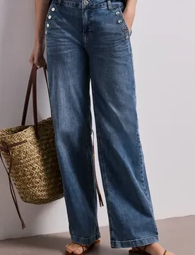 Wide Leg Jeans mit Knopfdetails female Blau