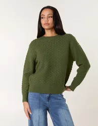Textured Knit Jumper - S/M / KHAKI - female