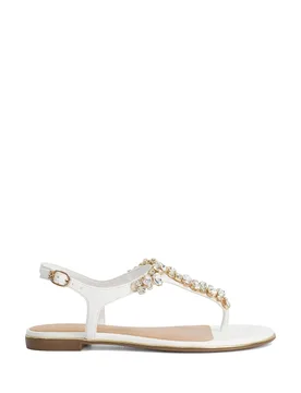 Wide Fit Embellished Ankle Strap Flat Sandals White female - Dune london - FashionsVida